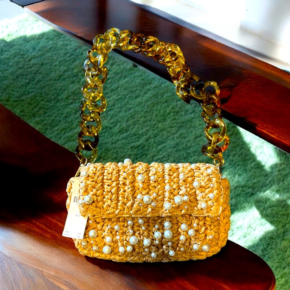 NWT Anthropologie Raffia Pearl Bag
